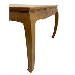 Oriental hardwood rectangular dining table, and six high back dining chairs with solid seats