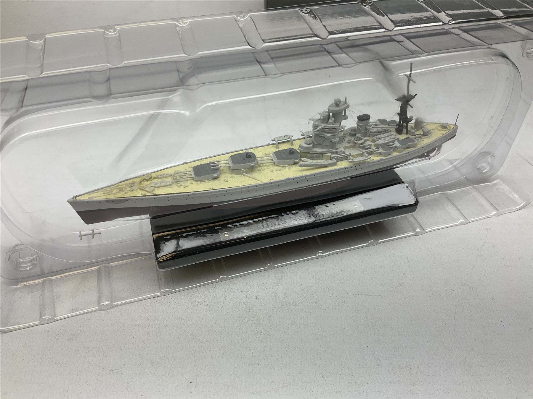 DeAgostini Atlas Editions - HMS Anson, HMS Exeter, HMS Renown, HMS Nelson, HMS Warspite, HMS Hood, Bismark, and USS Saratoga, all boxed; DeAgostini - Gneisenau, Blucher, and Prinz Eugen, packaged; together with ten further DeAgostini battleships, unboxed, and a Gilbow RMS Olympic model, boxed (qty)