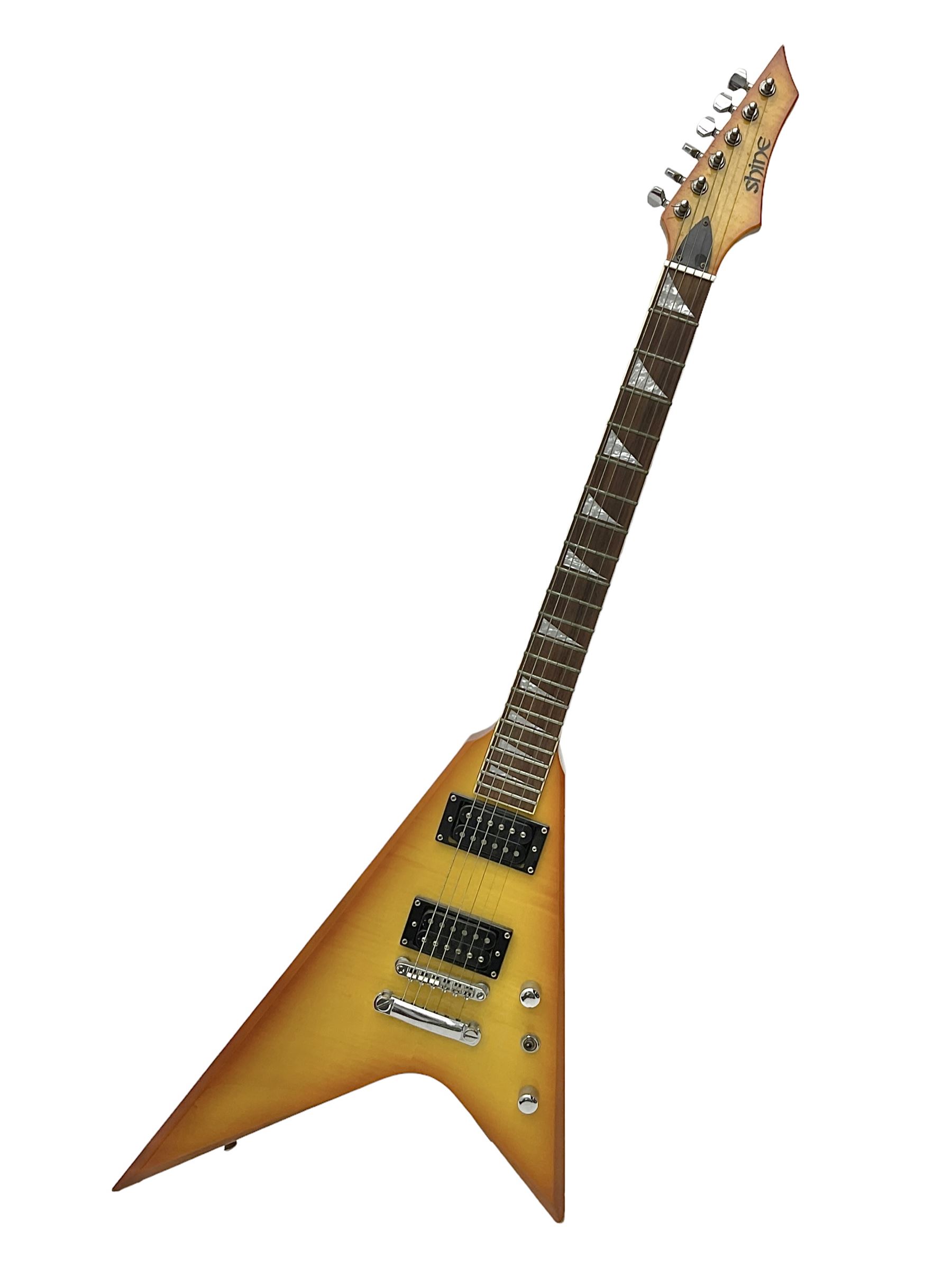Shine offset V-shaped six string electric guitar, in fitted case