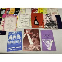 Over thirty theatre programmes 1940s and later including various London theatres - Apollo, Adelphi, Savoy, Drury Lane, Palace, Prince Edward, Vaudeville, Palladium etc, Folies Bergere and others