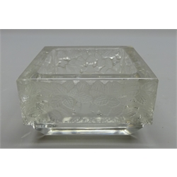 Lalique square dish the sides molded with leaves, 9cm x 9cm   