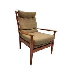 Cintique - mid 20th century teak framed easy chair with upholstered button back seat and back rest, on tapering supports