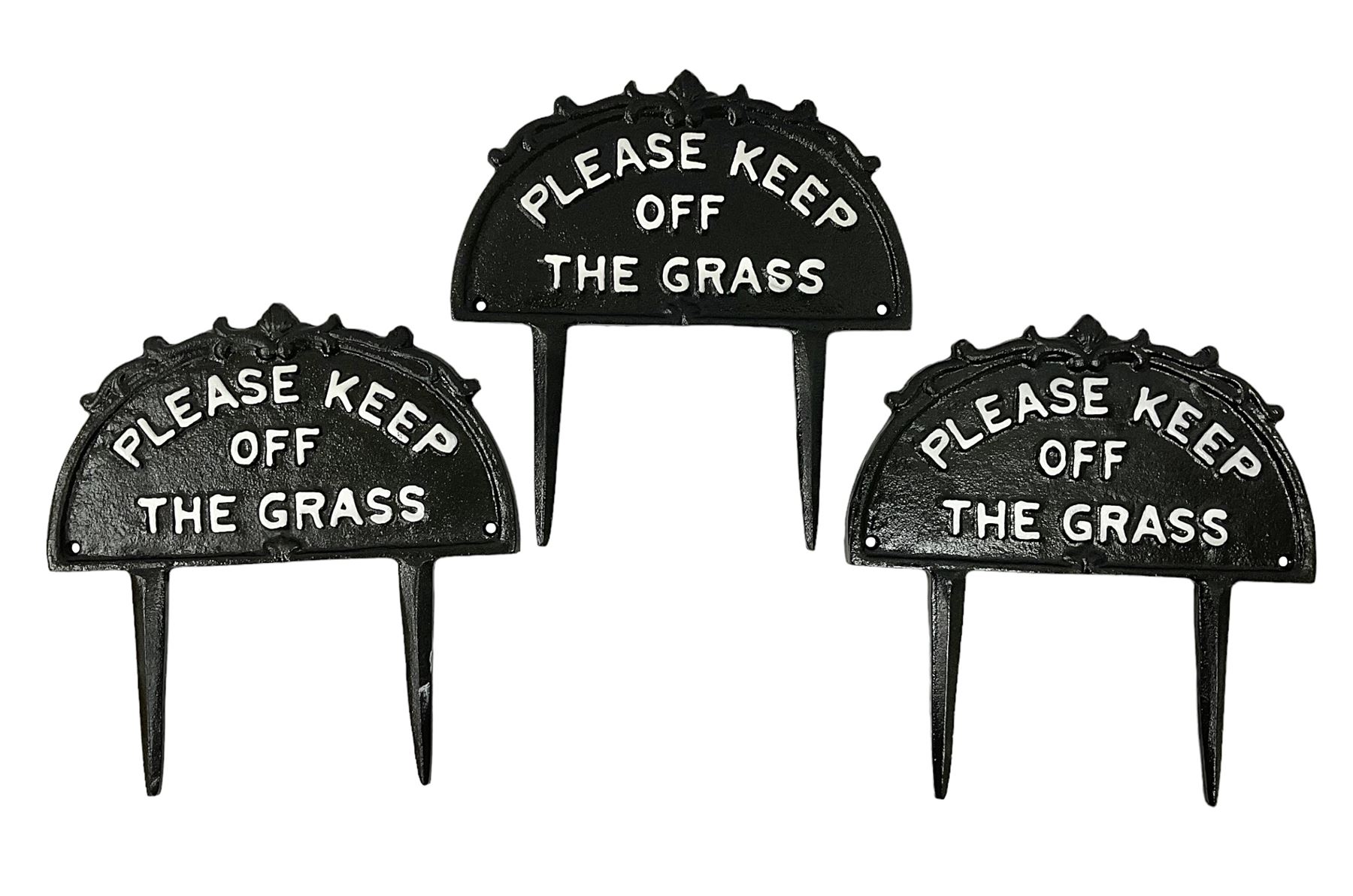 Three Please Keep Off the Grass cast iron sign, without spike H14cm 