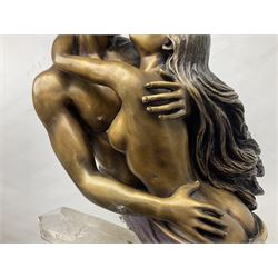 Bronze and amethyst sculpture 'Passion', in the form of a couple embracing surrounded by amethysts, after Manuel Francisco Vidal, H80cm