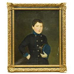 English School (19th century): Portrait of a Boy in Naval Uniform, oil on canvas unsigned 46cm x 37cm 