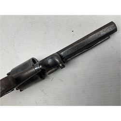 Mid-19th century Smith London .36 cal. transitional five-shot percussion revolver, the 12cm rifled octagonal barrel with side loading lever, side safety, some engraved decoration and chequered two-piece grip L28cm overall