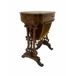 Victorian figured walnut work table, the