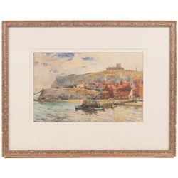 Albert George Stevens (Staithes Group 1863-1925): Tate Hill Pier - Whitby, watercolour signed 18cm x 29cm