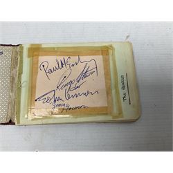 The Beatles - dis-bound personal autograph album containing numerous signatures of pop stars and entertainers, many on fragments of paper stuck down with sellotape, including secretarially signed The Beatles - Paul McCartney, Ringo Starr, John Lennon and George Harrison obtained at the Majestic Ballroom, Witham, Hull during their performance there either in October 1962 or February 1963; The Bachelors; Bert Weedon; The Rockin' Berries; Helen Shapiro; Dallas Boys; Frank Ifield; Ronnie Hilton; Norman Collier; Marty Wilde and many more.
Provenance: The vendor advises she was babysitter for the daughter of the owner of the Majestic Ballroom and was given the album in 1978. Presumably the owner obtained the secretarially signed signatures of The Beatles for his daughter along with other signatures of artists who also appeared there.