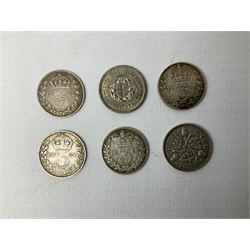 Queen Victoria 1861 penny, 1876 sixpence coin, five early silver coins including Elizabeth I etc