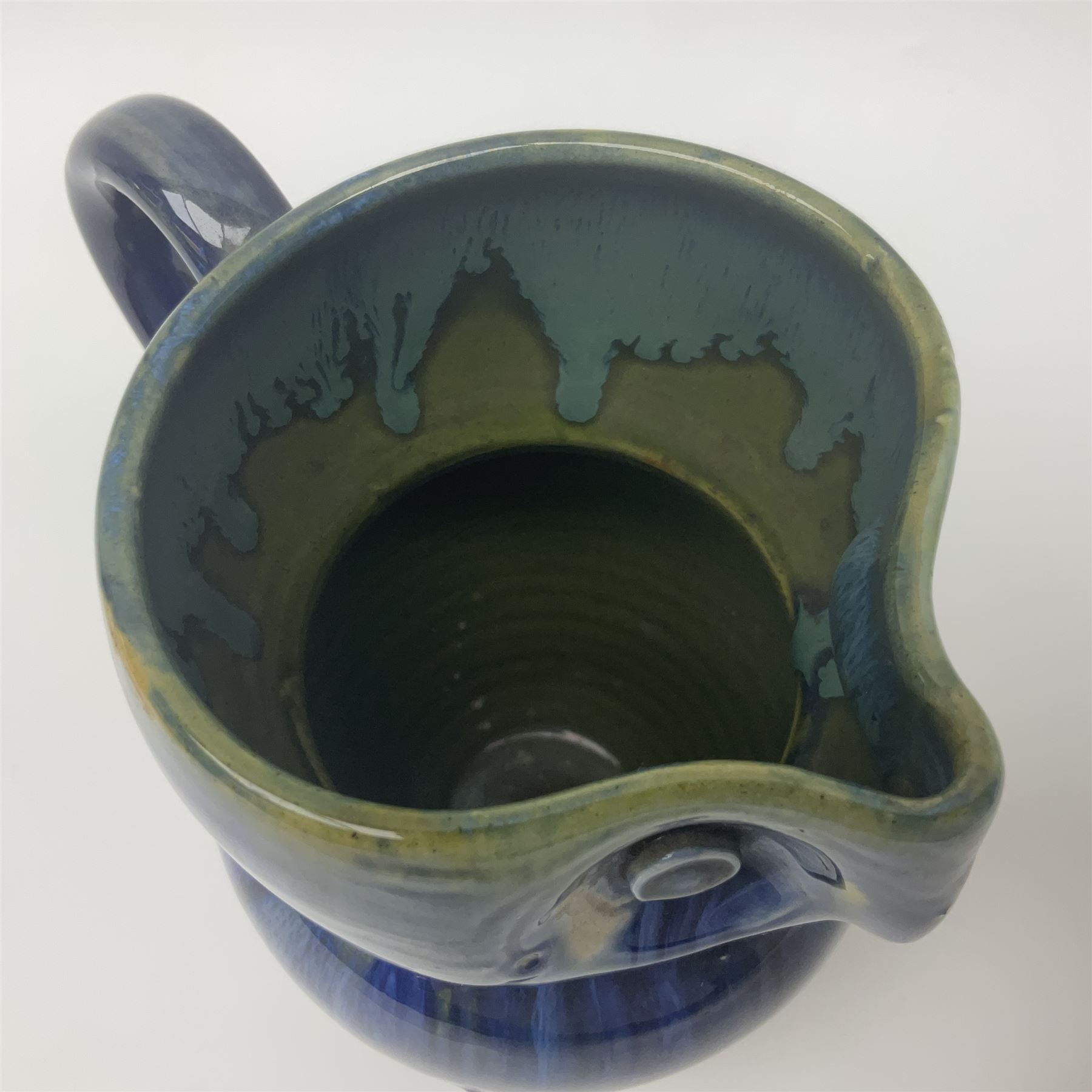 Bourne Denby Danesby Ware novelty owl jug, Electric Blue drip glazed, H15cm