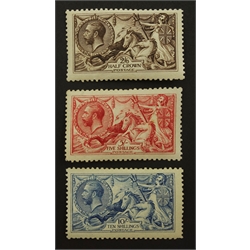  Great Britain three King George V mint 'seahorse' stamps, five shilling, ten shilling and half crown  