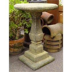  Composite stone bird bath, circular top on baluster stepped column, H85cm D59cm  
