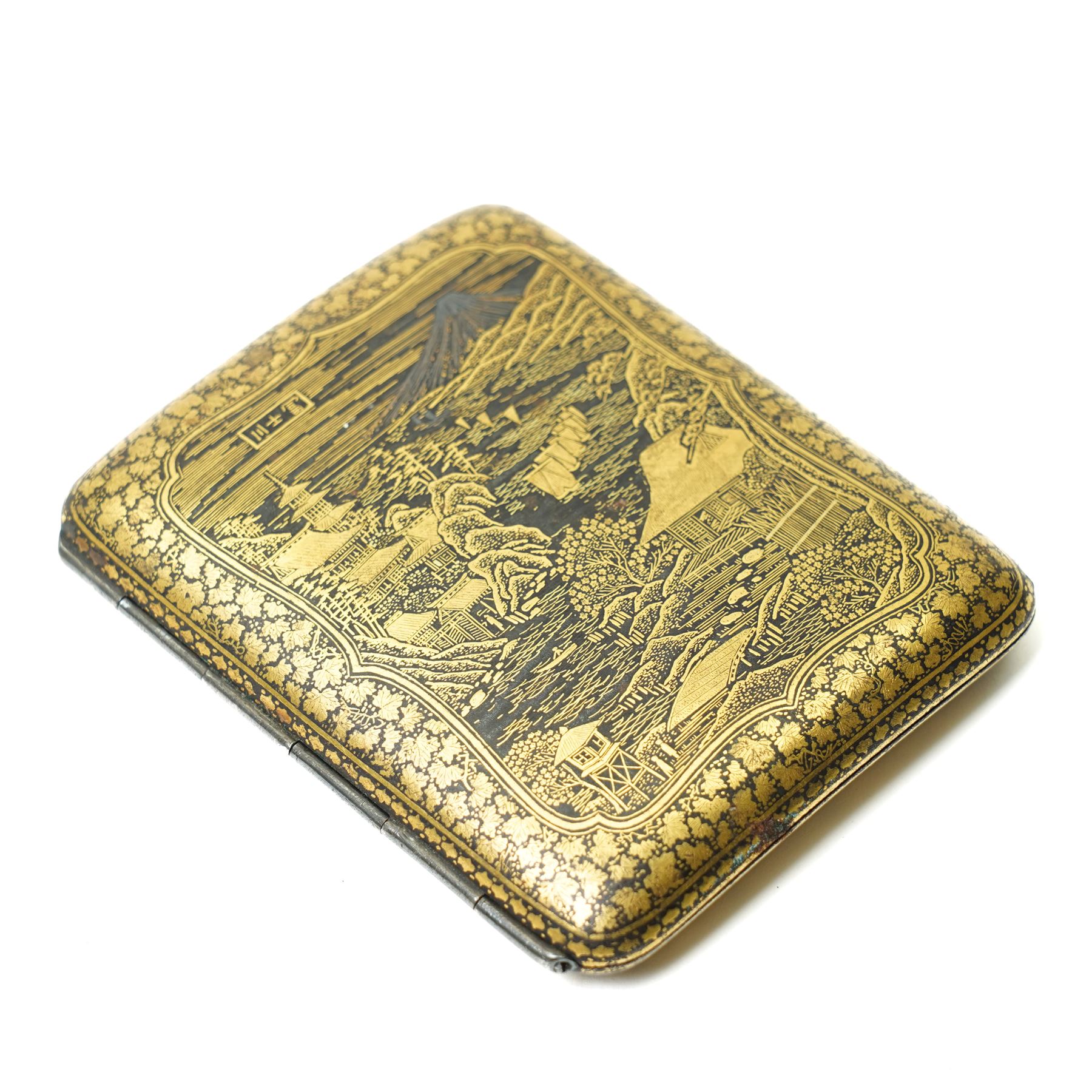 damascene cigarette case Japanese 19th Century Komai Cases Mozeris Fine Antiques Vintage Damascene Cigarette Case