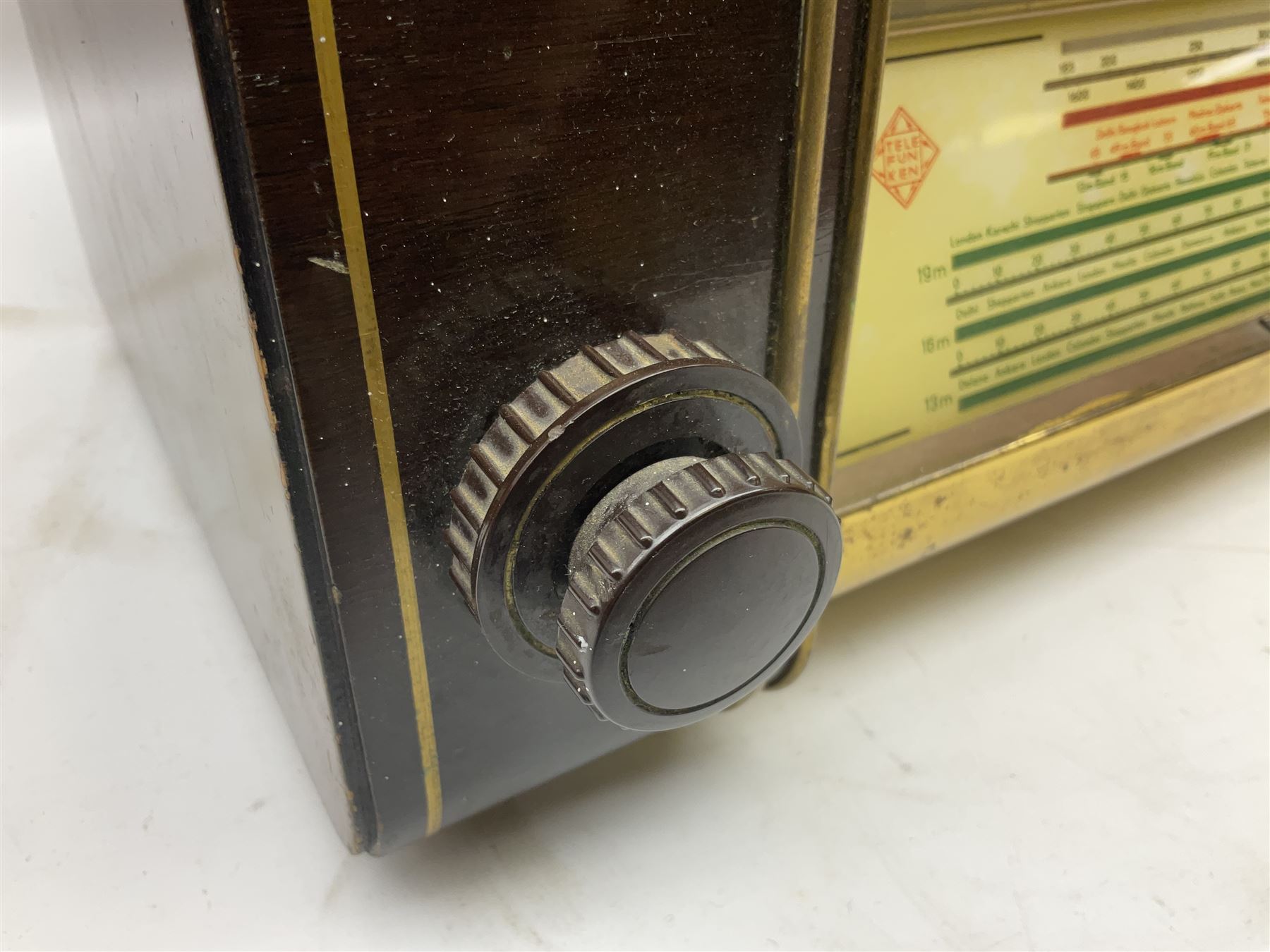 1950s Telefunken Deutschland TFK Model 2663WK radio in mahogany case with Bakelite knobs, Rees Mace Marine walnut cased radio, W50cm H34cm D26cm, together with 1955 Kolster-Brandes KB LR10FM radio and Hacker Mayflower II radio (4)