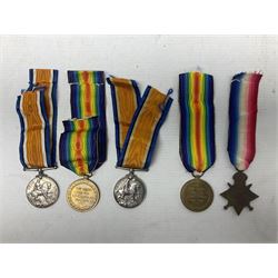 Family group of five WW1 medals for the East Yorkshire regiment comprising trio of 1914-15 Star, British War Medal and Victory medal awarded to 13-368 Pte. C. Padget; and British War Medal and Victory Medal to 201829 Pte. H.W. Padget; all with ribbons (5)