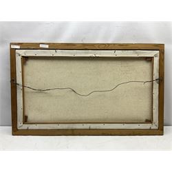 Richard Pearson (British 20th Century): Tattershall Castle Ferry on the Humber, oil on canvas signed with monogram dated 1971, 49cm x 88cm
