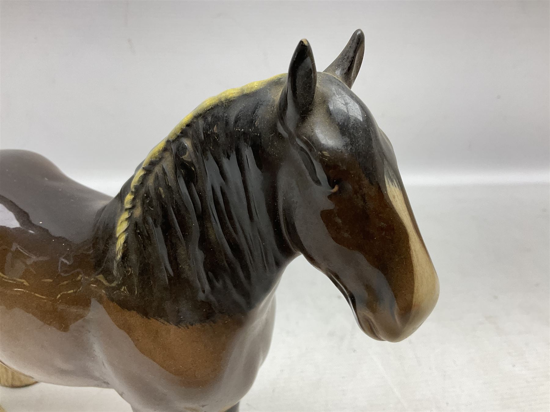 Group of three Beswick Shire horses, comprising CH. Burnham Beauty mare in matte finish, dapple grey horse and bay horse, all with stamped marks beneath