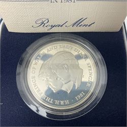 Six Queen Elizabeth II United Kingdom silver crown coins, comprising two 1972 'Silver Wedding', two 1977 'Silver Jubilee' and two 1981 'Commemorating The Marriage of His Royal Highness The Prince of Wales and Lady Diana Spencer', all cased with certificates 