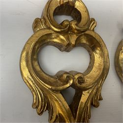 Pair of gilt wood single branch wall sconces, H40cm