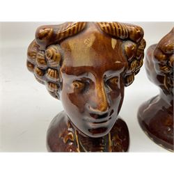 Pair of 19th century pottery furniture rests, circa 1860, modelled as a lady’s head, possibly Queen Charlotte wife of George III, H12cm
Cf. Peter Garland, Ceramic Furniture Rests for a comparable pair