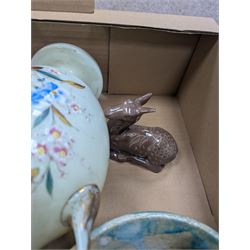 Continental silver vase and a collection of ceramics and glassware, including enamelled urn, Goldscheider deer figure, etc