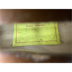 Modern Romanian student's three-quarter size cello with 70cm two-piece maple back and ribs and spruce top, bears label 'Musikinstrumentenfabrik Reghin Romania' L115cm overall