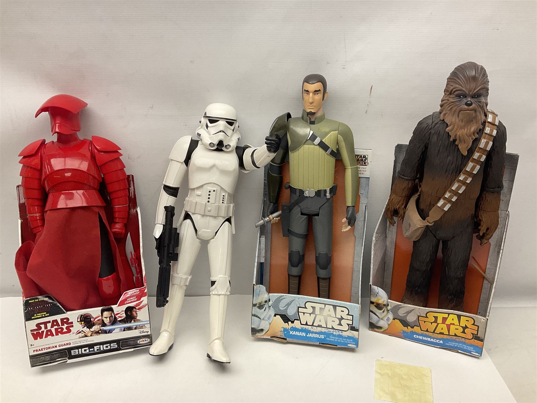 Star Wars - seven Jakks Pacific Big-Figs comprising Praetorian Guard, Chewbacca, Finn, C-3PO, First Order Snowtrooper, Ezra Bridger and Kanan Jarras; all boxed with factory fixings; and another unboxed Stormtrooper (8)