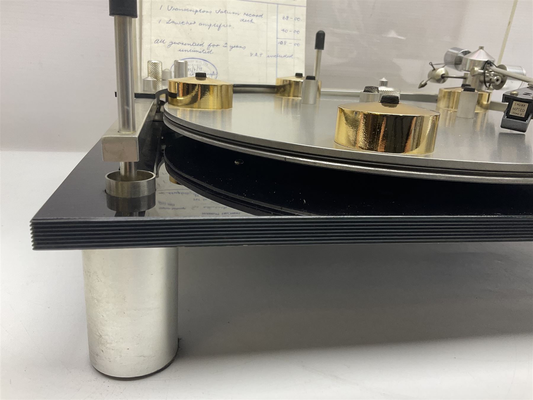 1970s Transcriptor Saturn turntable with paperwork including original receipt dated June 1973 and some accessories