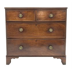 George III mahogany chest, rectangular top with reeded moulding above two short and two long drawers, on bracket feet