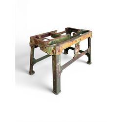 19th century heavy cast iron garden / machine table base, by Henry Bamford & Sons, with plaque, no. 3374, part of the JCB family