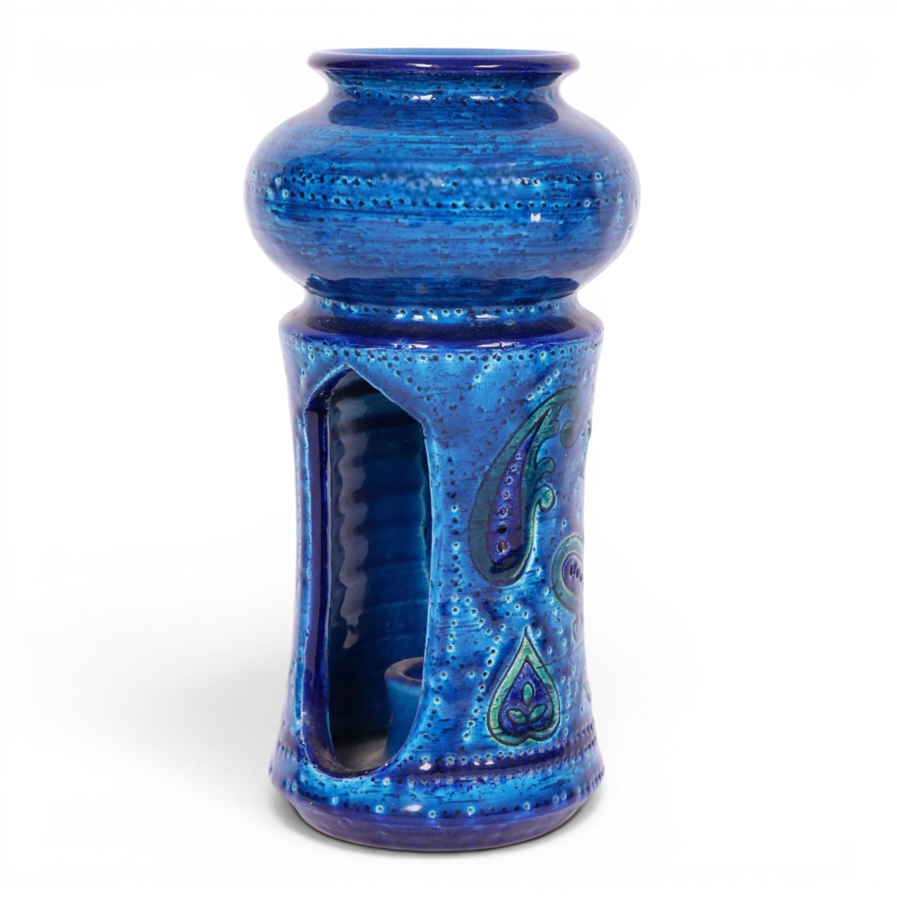 Mid-century Aldo Londi for Bitossi blue pottery, candle holder, H26cm