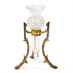 19th century F & C Osler trio, the cut-glass bud vases upon stylised gilt bronze mounts, stamped Osler to feet, tallest H15cm 
Notes: F & C Osler famously supplied the crystal fountain for the Great Exhibition of 1851.