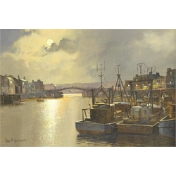 Don Micklethwaite (British 1936-): 'Winter Evening Whitby', acrylic on board signed, titled on exhibition label verso 34cm x 49cm