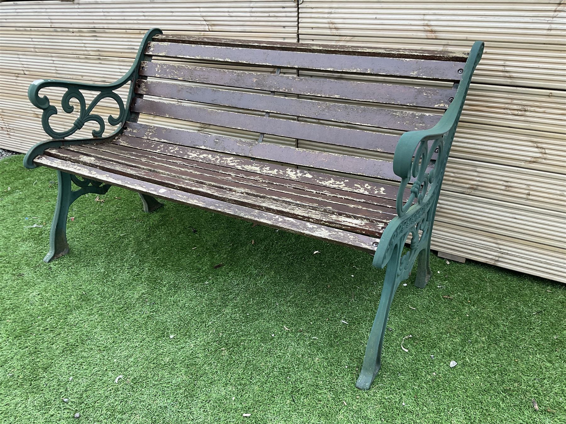 Cast metal and wood slatted garden bench - THIS LOT IS TO BE COLLECTED BY APPOINTMENT FROM DUGGLEBY STORAGE, GREAT HILL, EASTFIELD, SCARBOROUGH, YO11 3TX