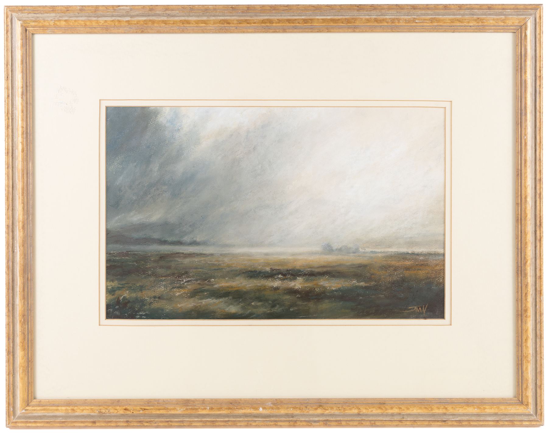 Jim Miller Wright (Scottish 1954-): 'On the Shores of the Loch', oil on board signed with monogram, titled verso 25cm x 40cm 