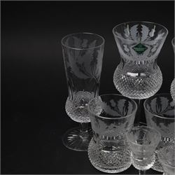 Ten Edinburgh Crystal Thistle pattern glass, comprising one red wine glass, two white wine glass, champagne flute, two port, three sherry and one tumbler