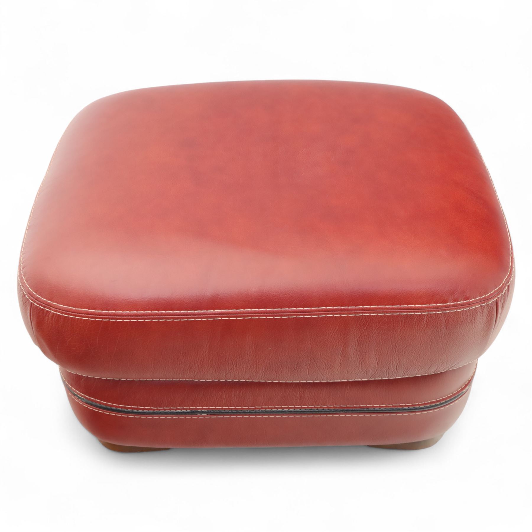 Bardi, Italy - two-seat sofa and footstool, upholstered in deep red leather, stool 72x63x39cm 