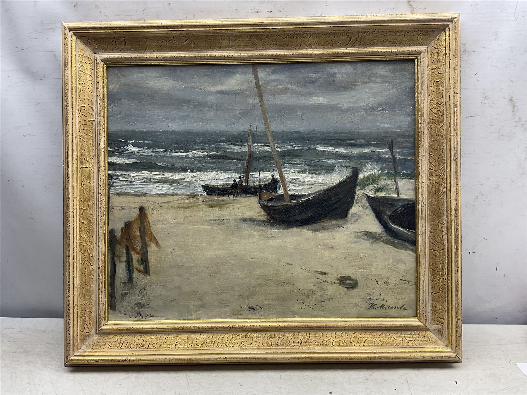 Karl Miersch (German 1894-1969):  Boats on the Shore, oil on canvas signed 44cm x 53cm 