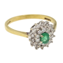  18ct gold diamond and emerald cluster ring, hallmarked  