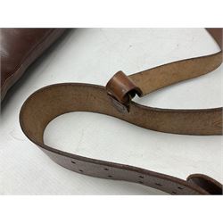 Pair of WW1 style Army Officer's brown leather full leg riding boots with Alkit four-piece wooden boot trees; and two officer's Sam Browne leather belts with cross-straps, one with sword frog (4)