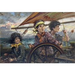 Nino Salvadori (Italian 1918-?): The Young Sailors, oil on canvas signed 46cm x 66cm 