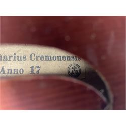 Saxony violin c1900 with 36cm two-piece maple back and ribs and spruce top; bears label 'Antonius Stradivarius Cremonensis Faciebat Anno 17**' L59cm overall; in carrying case