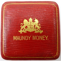  Great British King George VI 1938 Maundy money set fourpence, threepence, twopence and penny, in square red 'Maundy Money' case  