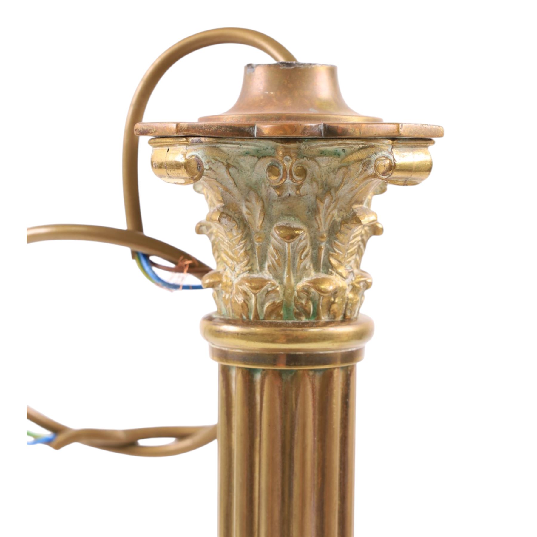Brass Corinthian column table lamp base, H40cm