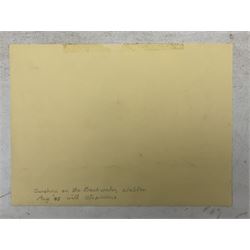 Jean Alexander (British 1911-1994): Views in Suffolk, comprising: 'Morning on the Shore - Aldeburgh July 1984', 'Sunshine on the Backwater - Aug '85 with Stephanie', 'Stormy Weather - High Sea near East Terrace Aug 1988', 'Walberswick - July 1990', 'Squally Weather near Bungay (outside Joan's house Broom Tuns) Jan 1990', 'Polzeath N. Cornwall - August 1989', and another untitled, watercolours, each signed, variously titled and dated verso, the titled 27.5cm x 37.5cm (unframed), the other 25cm x 27cm (mounted) (7)