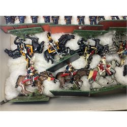 Painted metal wargame figures - over four hundred and sixty including Napoleonic, Dragoons, Line, horse-drawn and other Artillery, mounted etc; individuals and ranks of two, three and four; various scales including 20mm, 25mm etc