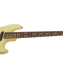 1980s G&L by Leo Fender SC3 electric guitar, in cream finish, made in USA serial no. G021189, contained within a hard carry case