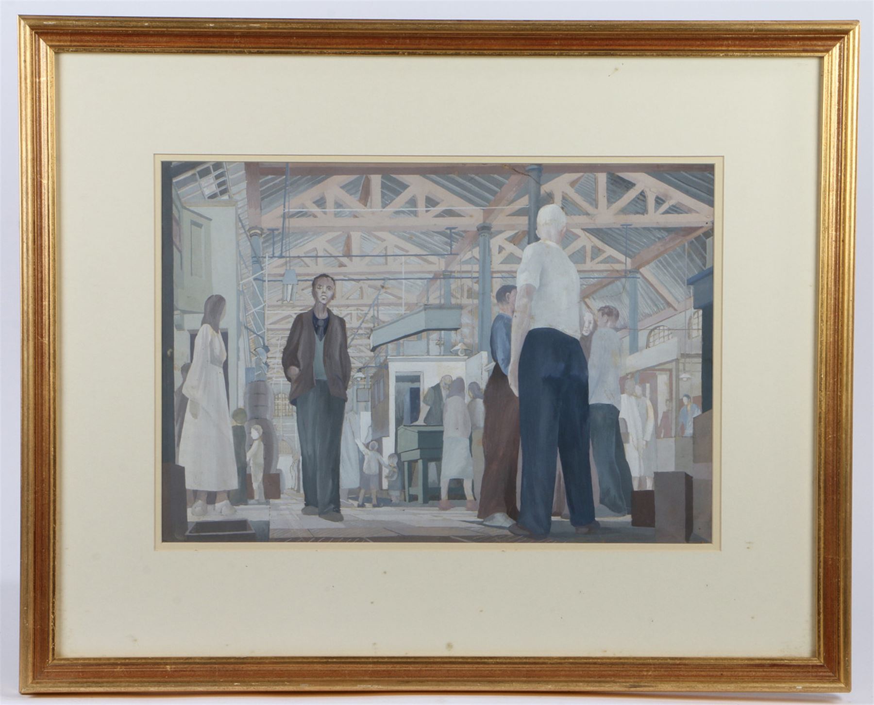 Rod Warbrick (British 1933-): 'St John's Market - Liverpool c.1954', gouache unsigned, titled and attributed verso 34cm x 49cm