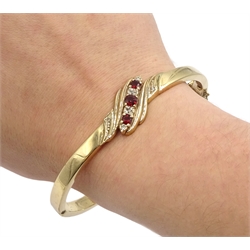  9ct gold garnet and diamond bangle, stamped 375, approx 36gm  